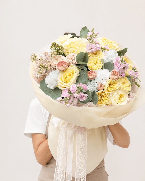 Premium yellow and blush bouquet by Mavile Flowers