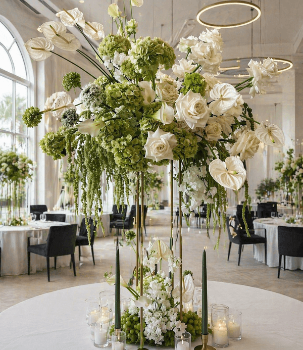 Luxury green and white event flowers